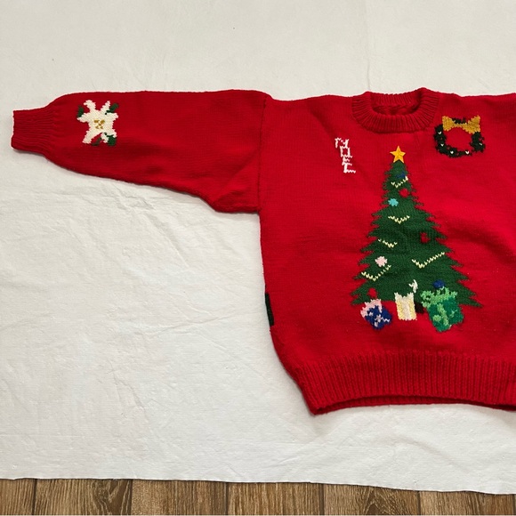 Vintage Ugly Christmas Sweater Santa’s Sleigh Reindeer Christmas Tree Ha… - Picture 4 of 10